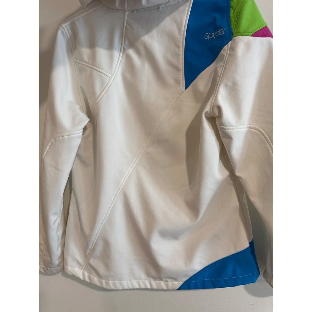 Spyder Softshell Fleece Lined Jacket Girls Large White‎ Colorblock Hooded